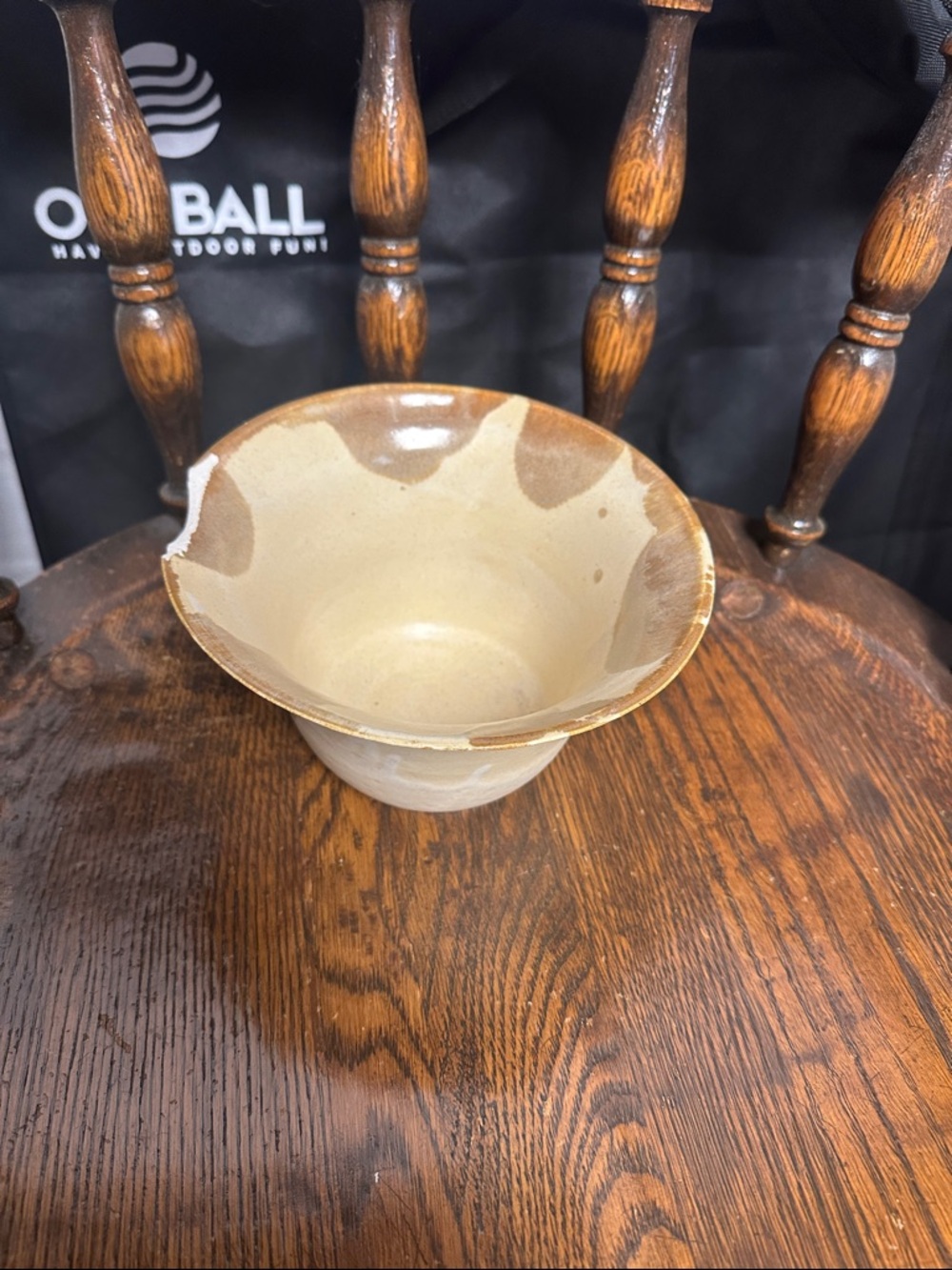 Cream and Brown Glazed Ceramic Bowl